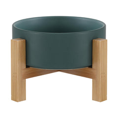 HCHLQLZ raised ceramic cat bowl on bamboo stand for ergonomic, comfortable feeding.