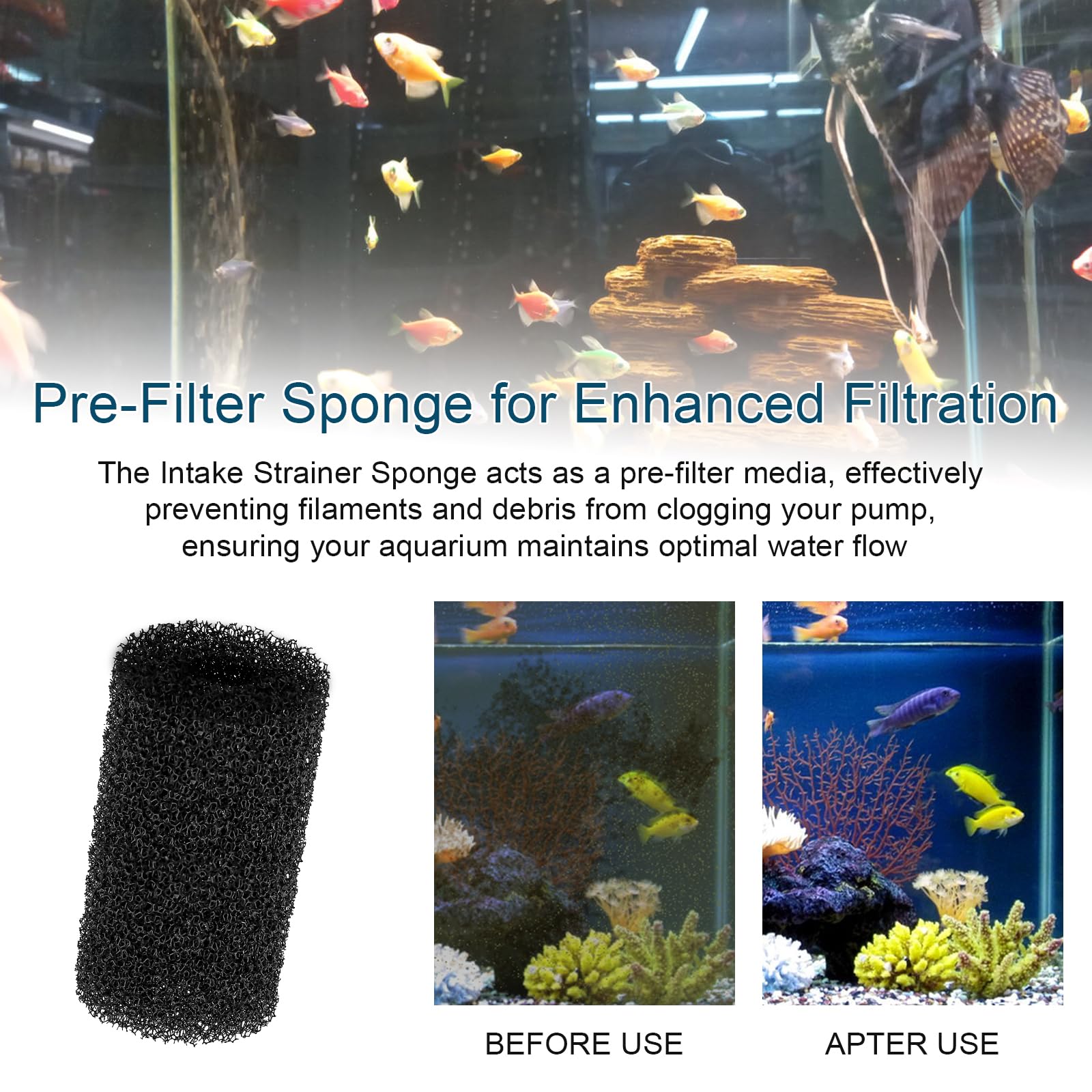 HCLSY freshwater-use pre-filter sponge trapping large particles before the filter