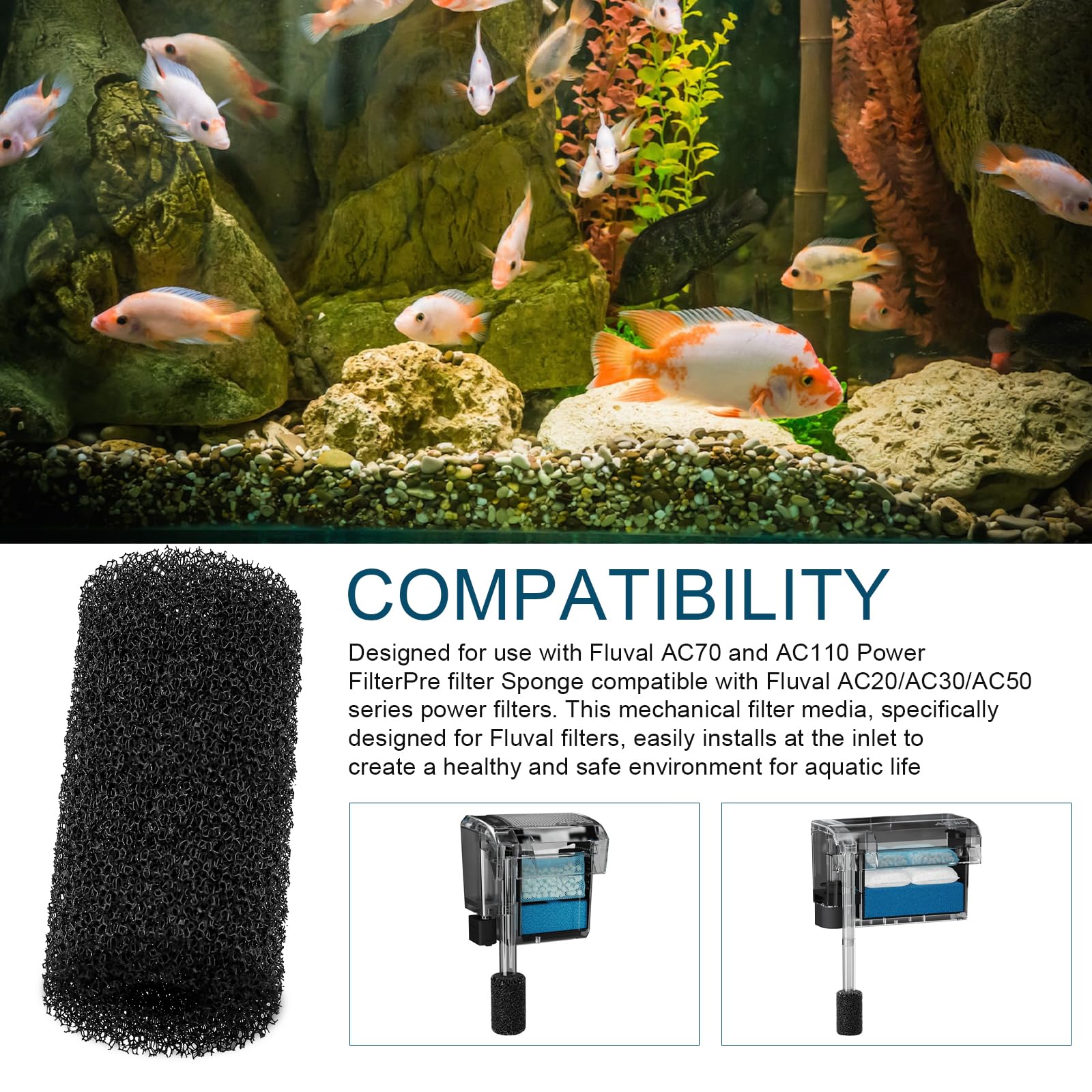 HCLSY Fluval AC20 sponge inlet demonstrates pre-filter protection for freshwater tanks