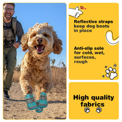 Hcpet anti-slip blue dog boots with rugged sole to prevent slips on surfaces.