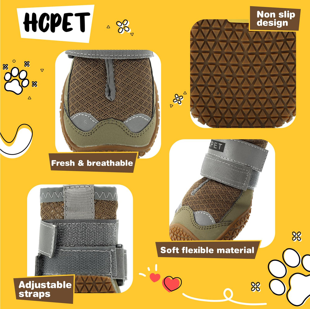 Hcpet dog shoes army green walking on rough terrain demonstrates traction