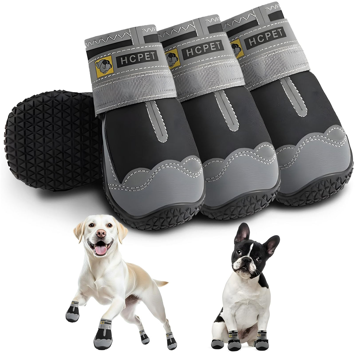 Hcpet size-6 dog shoes on paw closeup showing traction and protection.
