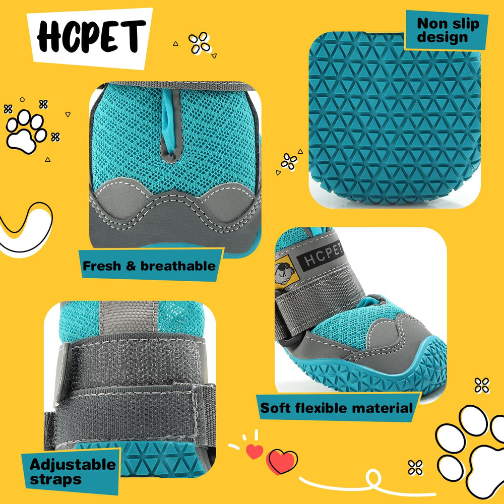 Hcpet easy-on blue dog booties for quick, comfortable wear during walks.