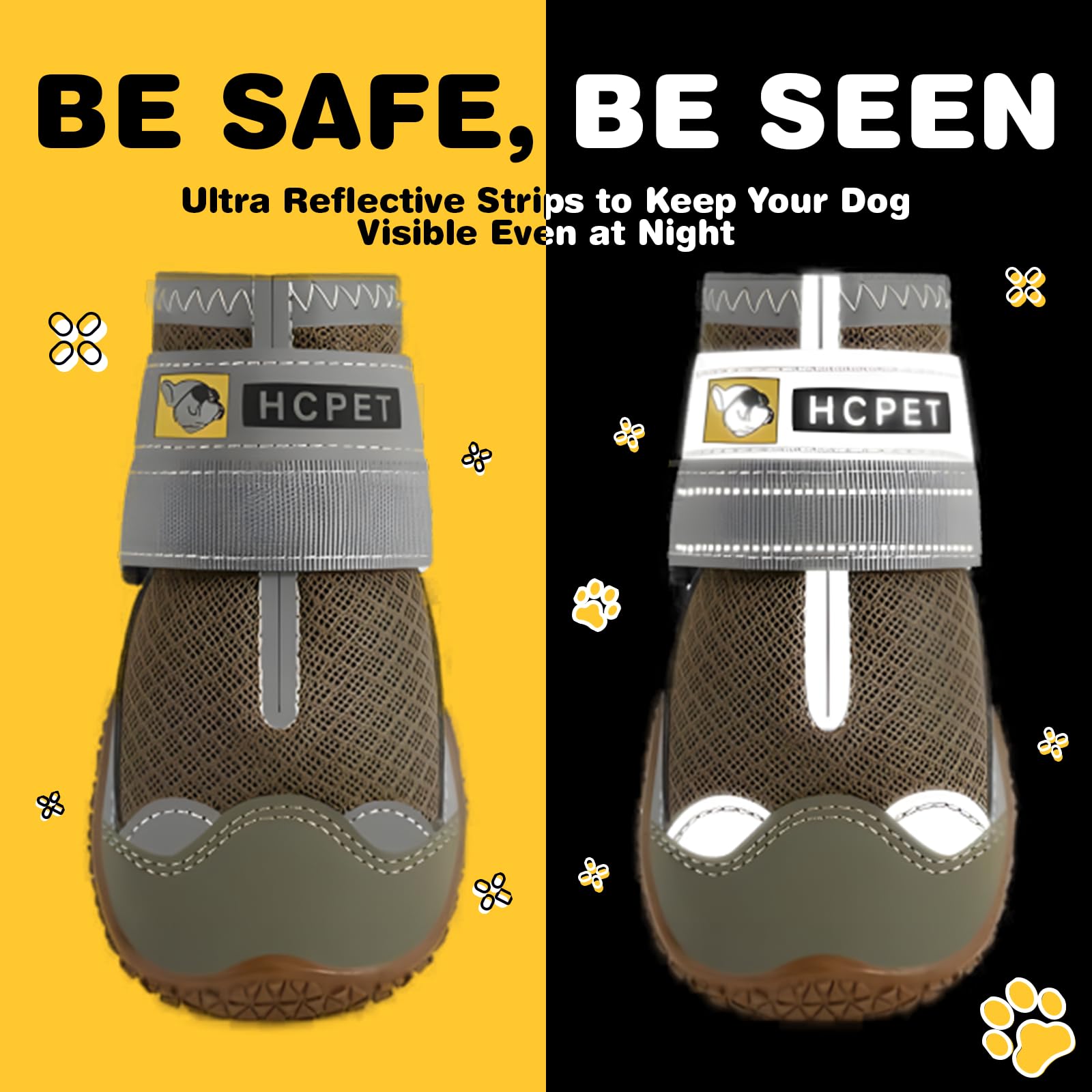Hcpet reflective straps dog shoes for night-walk safety and visibility.