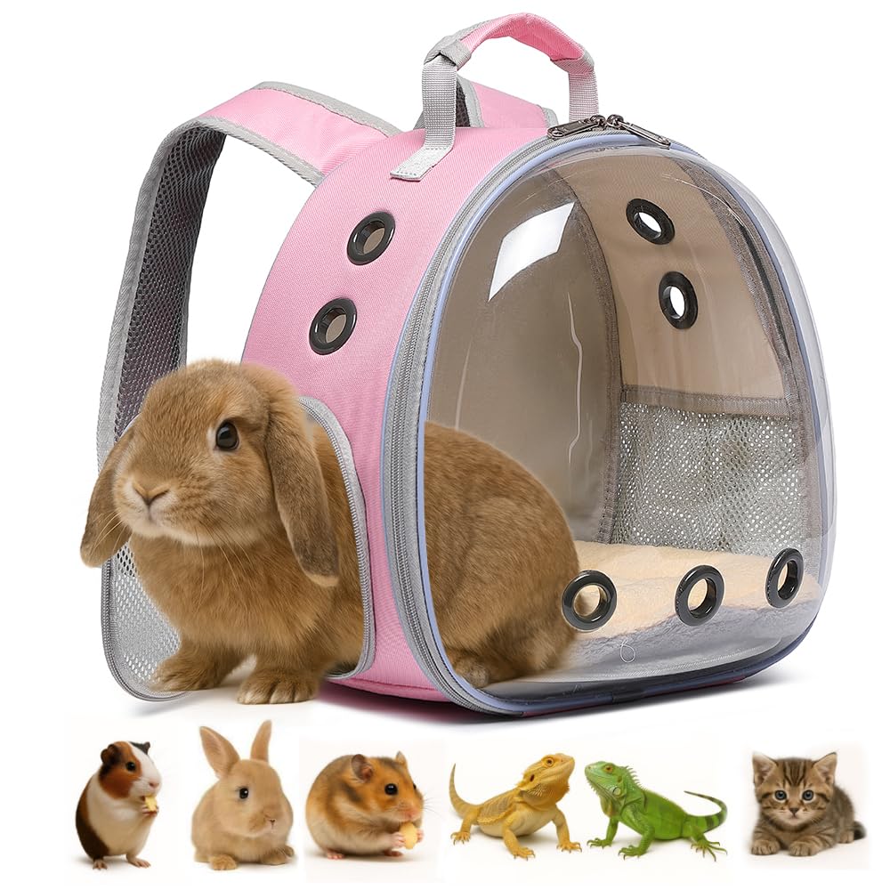 Hcupet Bunny Carrier front window offers calm travel view for small pets.