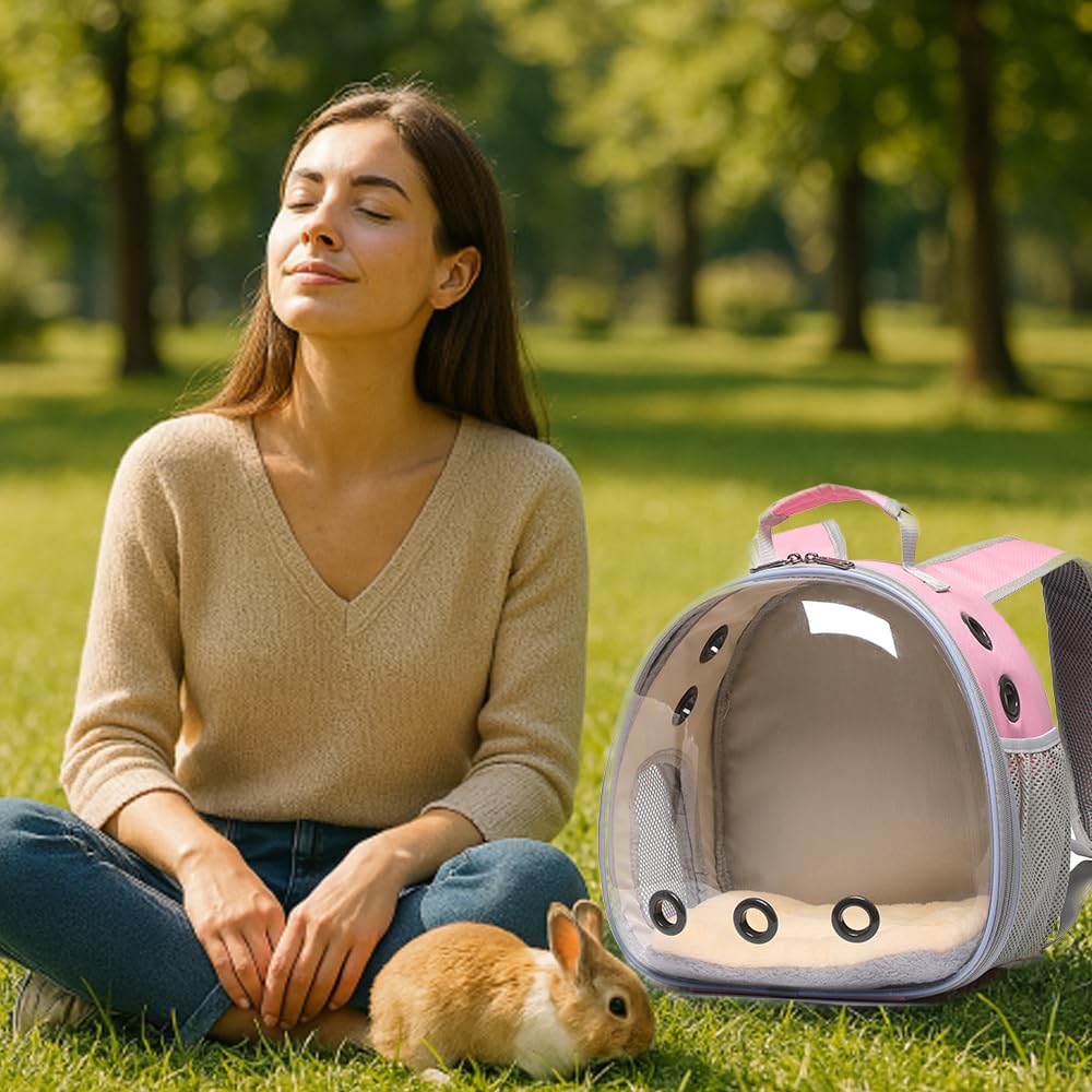 Hcupet Bunny Carrier soft removable inner mat comforts pets during walks.