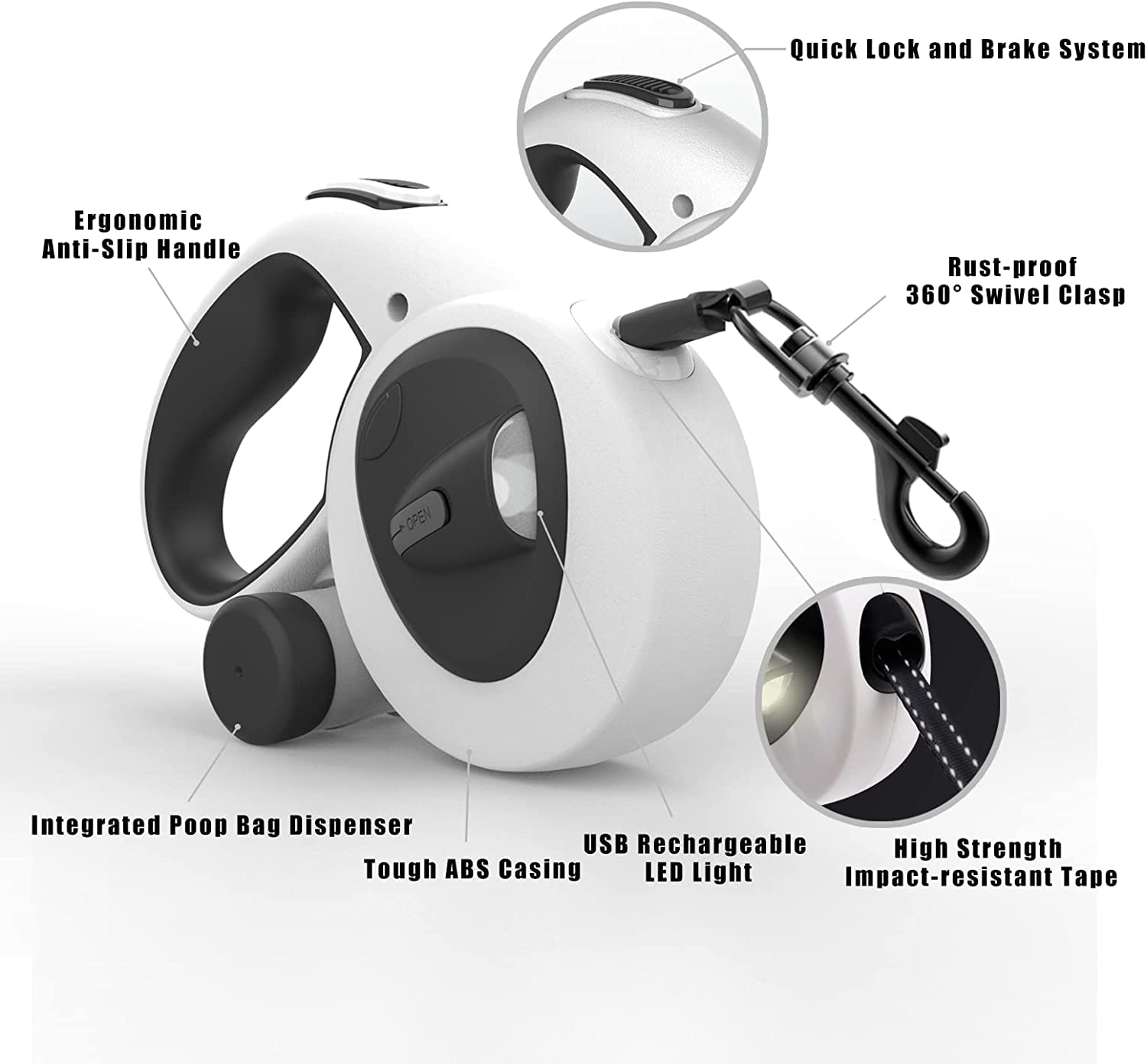 HCY&WLD 16ft retractable leash in use with anti-slip handle for controlled freedom