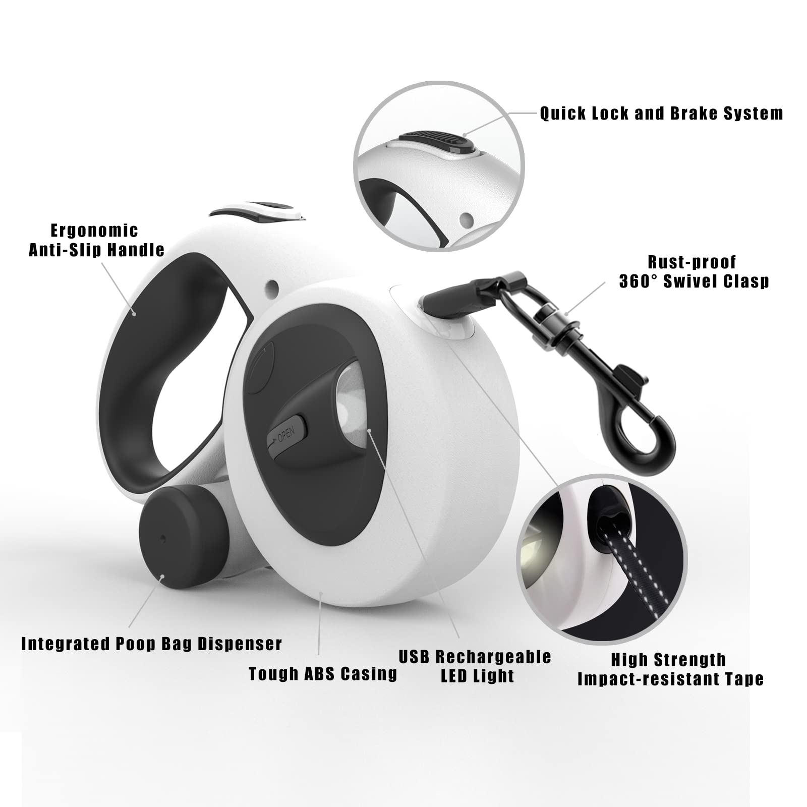 HCY&WLD Upgrade 4-in-1 leash with LED light for night visibility
