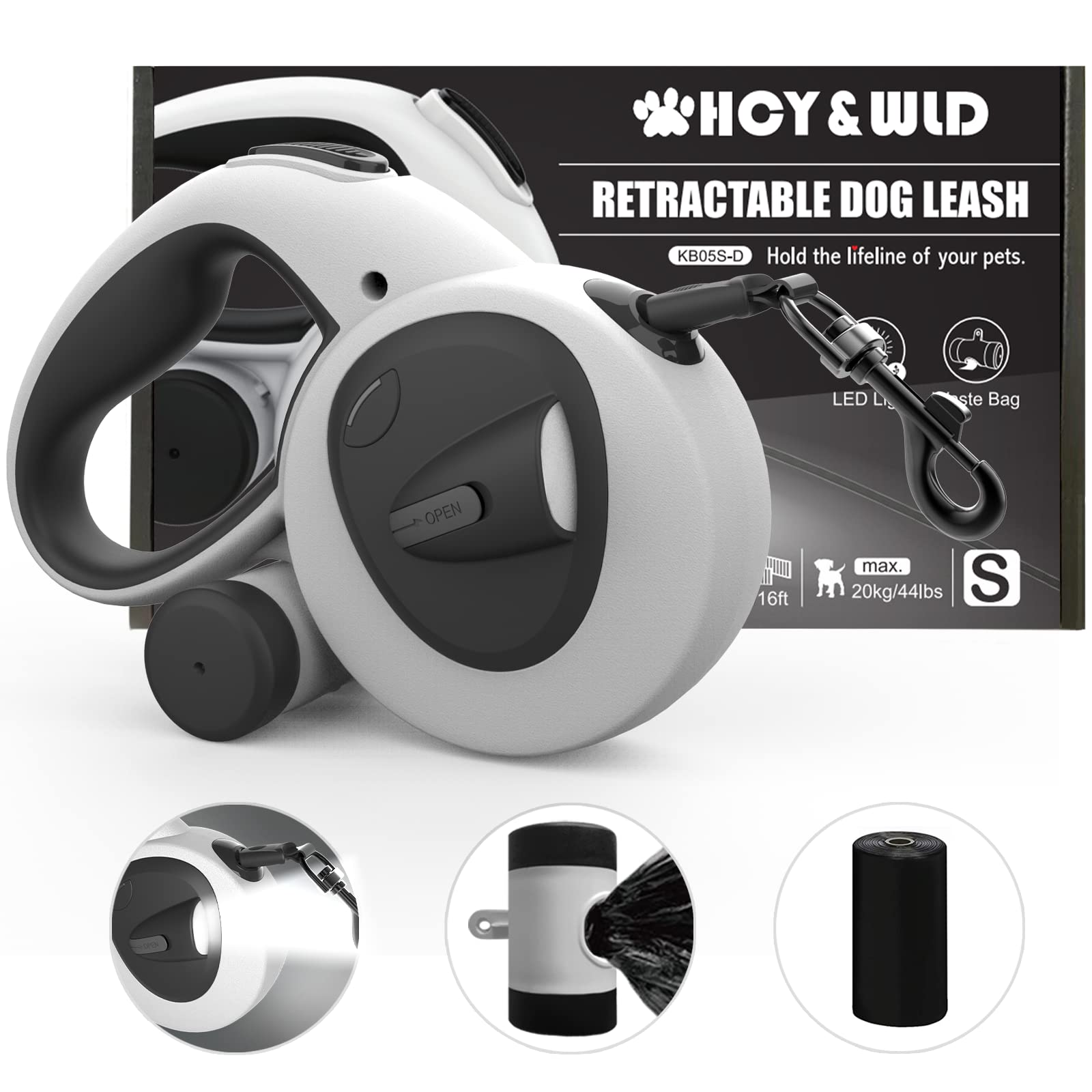 HCY&WLD 4-in-1 retractable leash with LED, longer reach for safer night walks