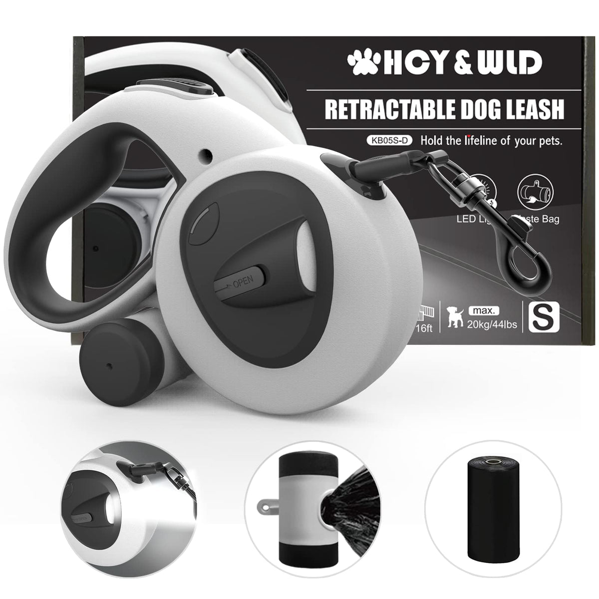 HCY&WLD 4-in-1 retractable leash with LED, longer reach for safer night walks