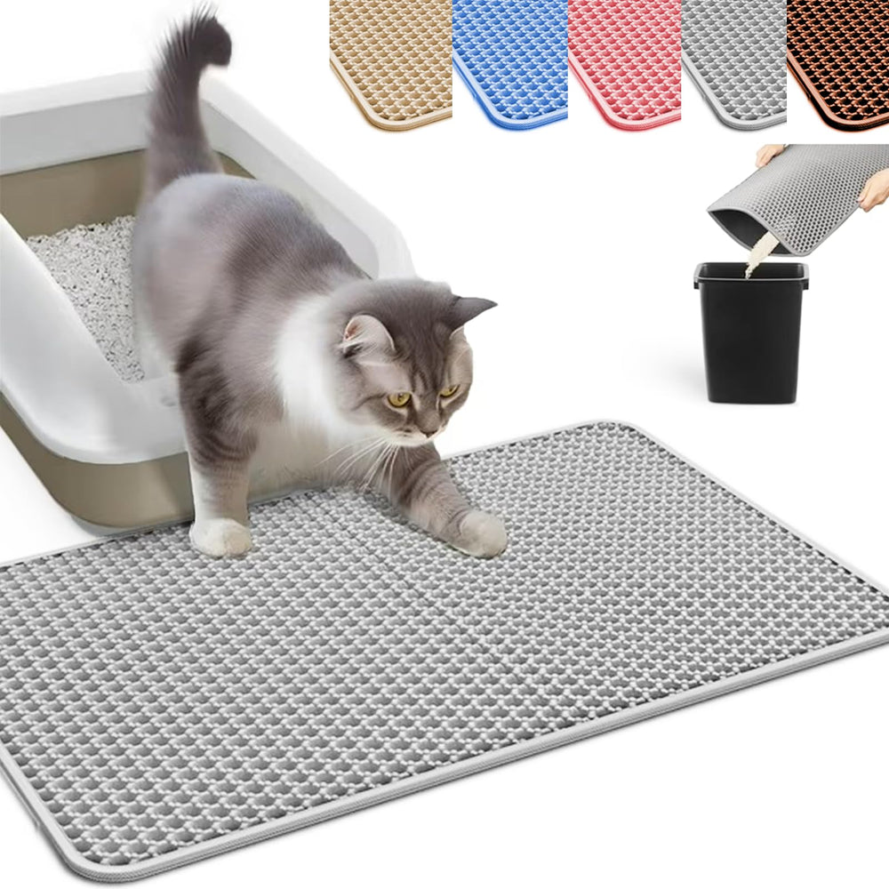 HCY&WLD cat litter mat honeycomb double layer top view captures litter efficiently.