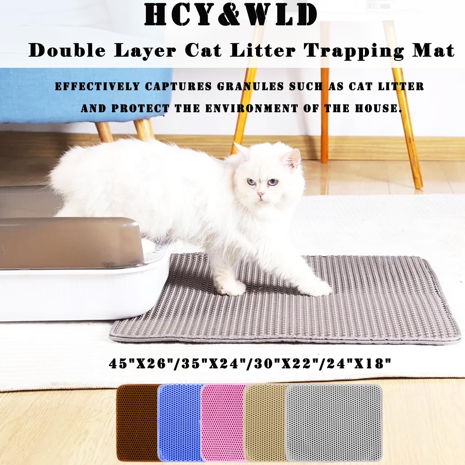 HCY&WLD cat litter mat honeycomb hole design closeup highlights large openings aiding debris capture.