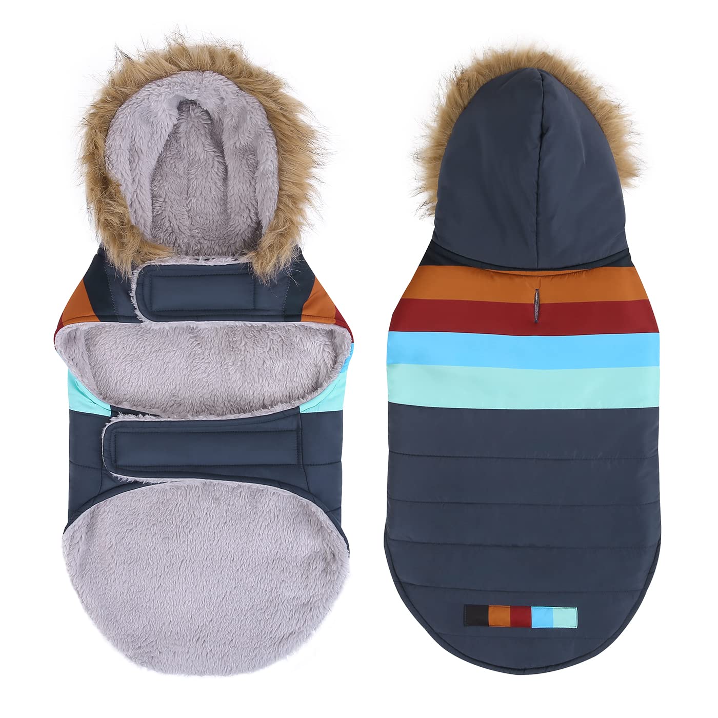 HDE navy faux fur hood provides wind protection and warmth.