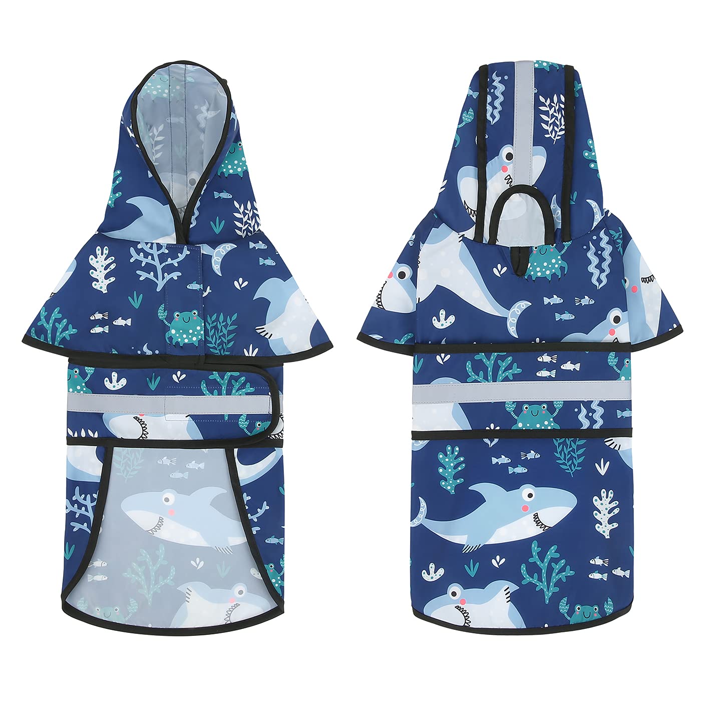 HDE dog raincoat sharks xl hooded design protects pets during showers.