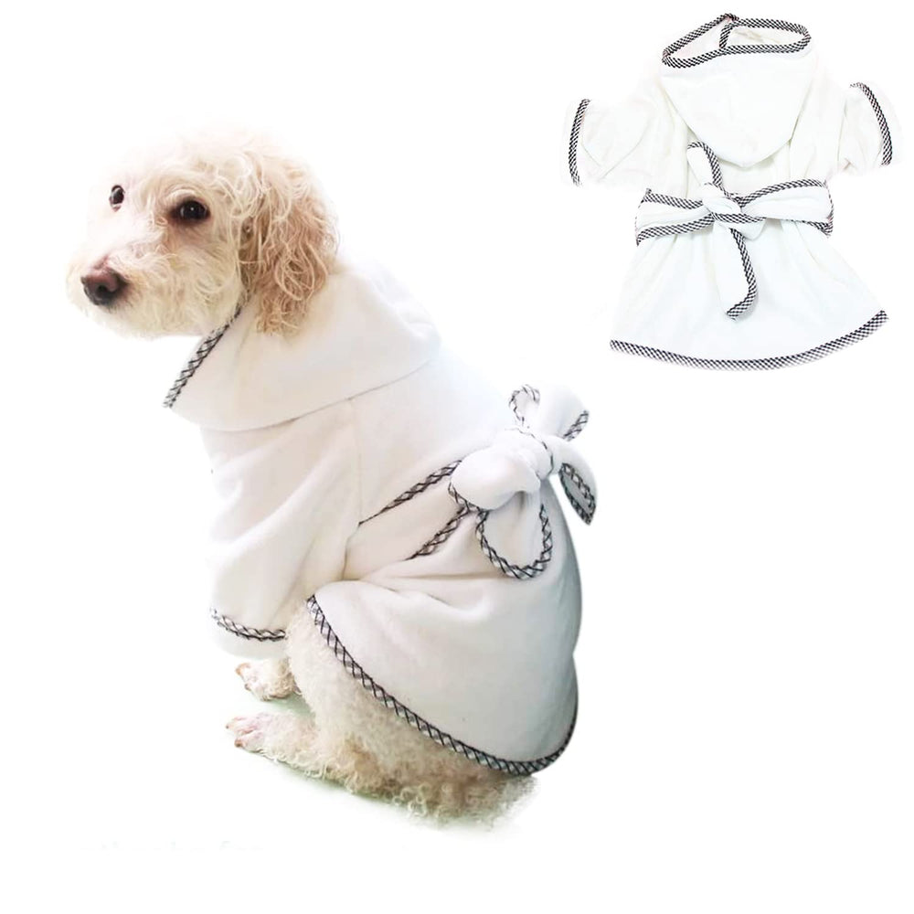 HDKUW dog bathrobe front view in white for quick drying after bath