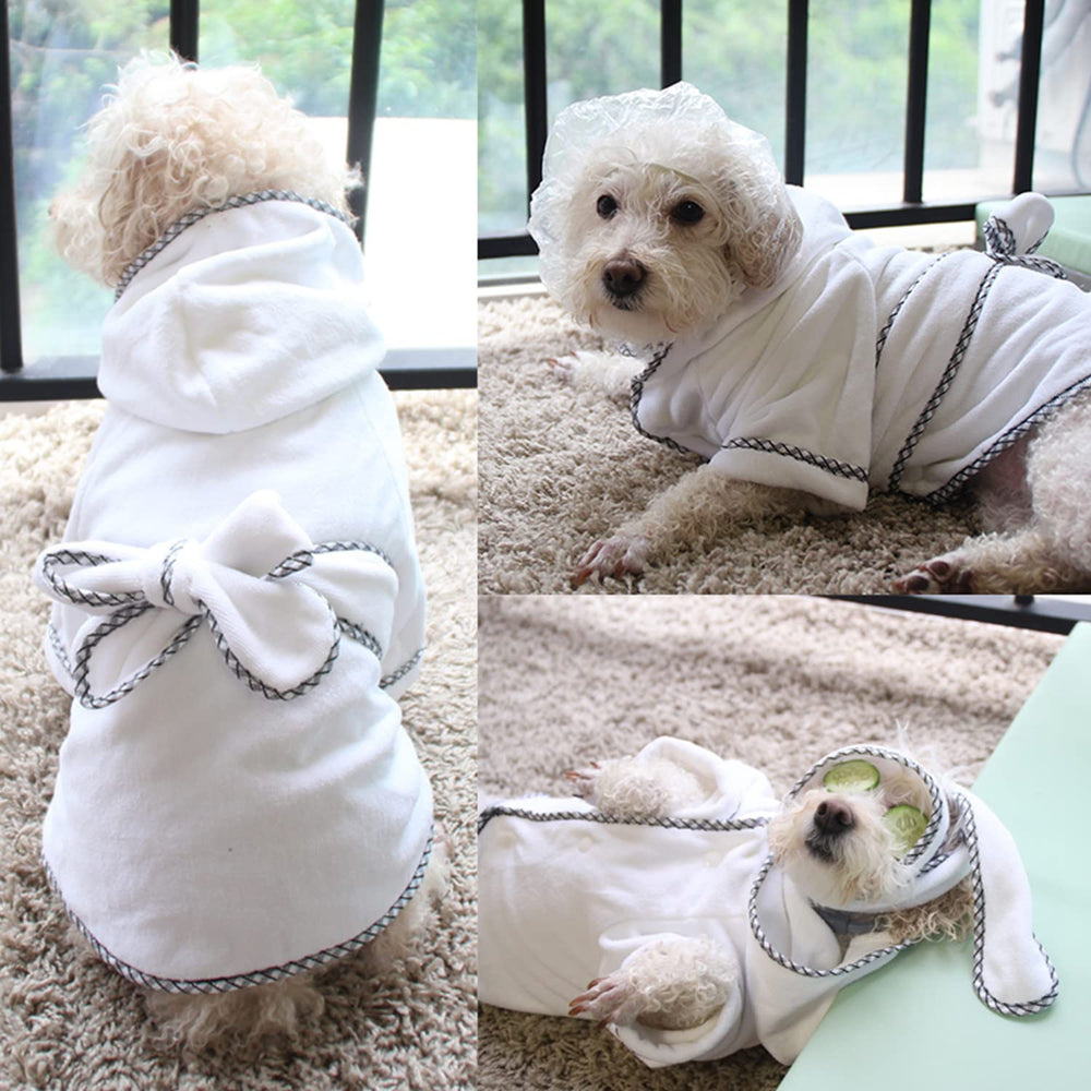 HDKUW dog bathrobe wet-to-dry comparison showing fast absorption