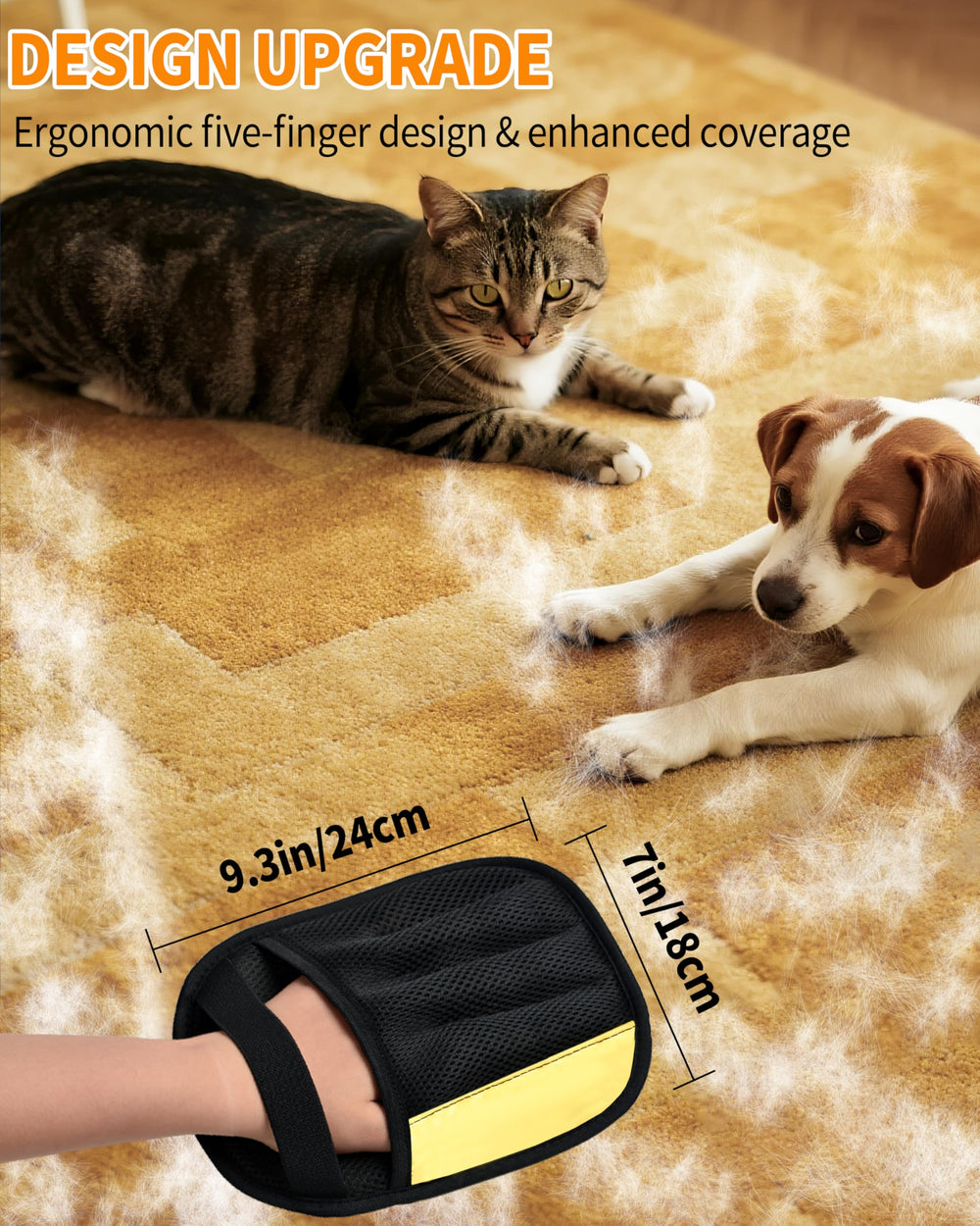 HDLDYDD five-finger design shown on a coat for gentle pet-hair removal.