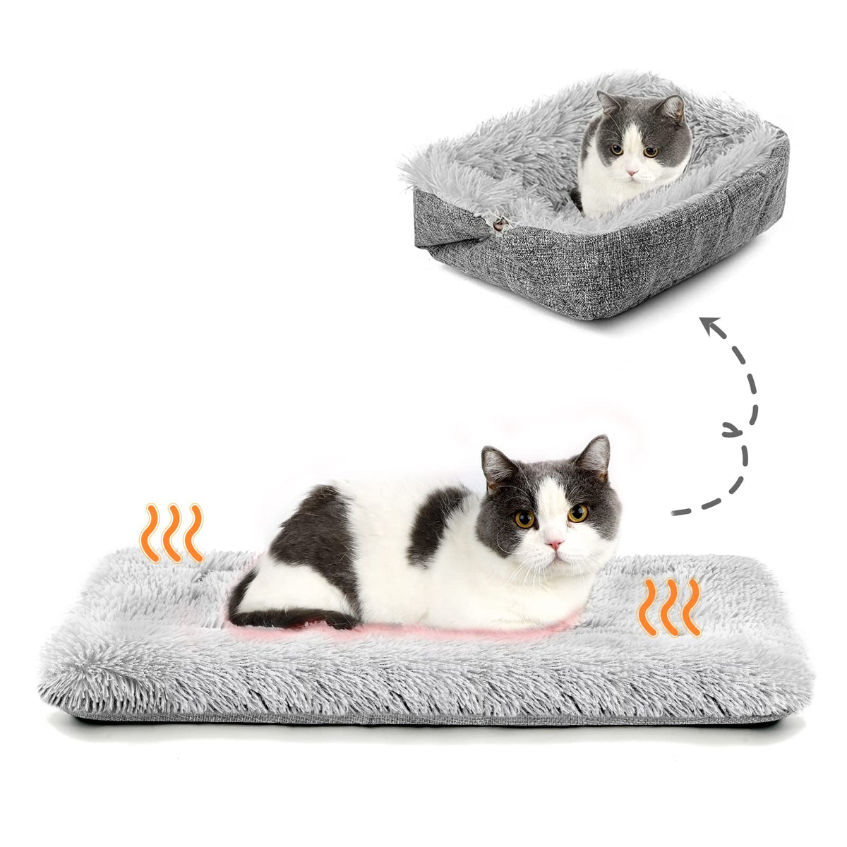 HDLKRR cat bed self-warming front view with plush interior and secure raised rim