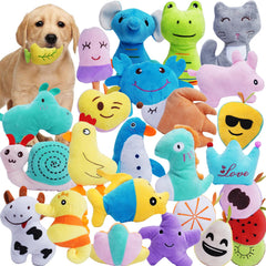 HDMOTU 26-pack soft dog toys with plush animal shapes keep puppies entertained during play.