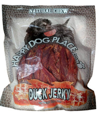HDP Duck Jerky Strips packaging highlights lean protein for dogs.