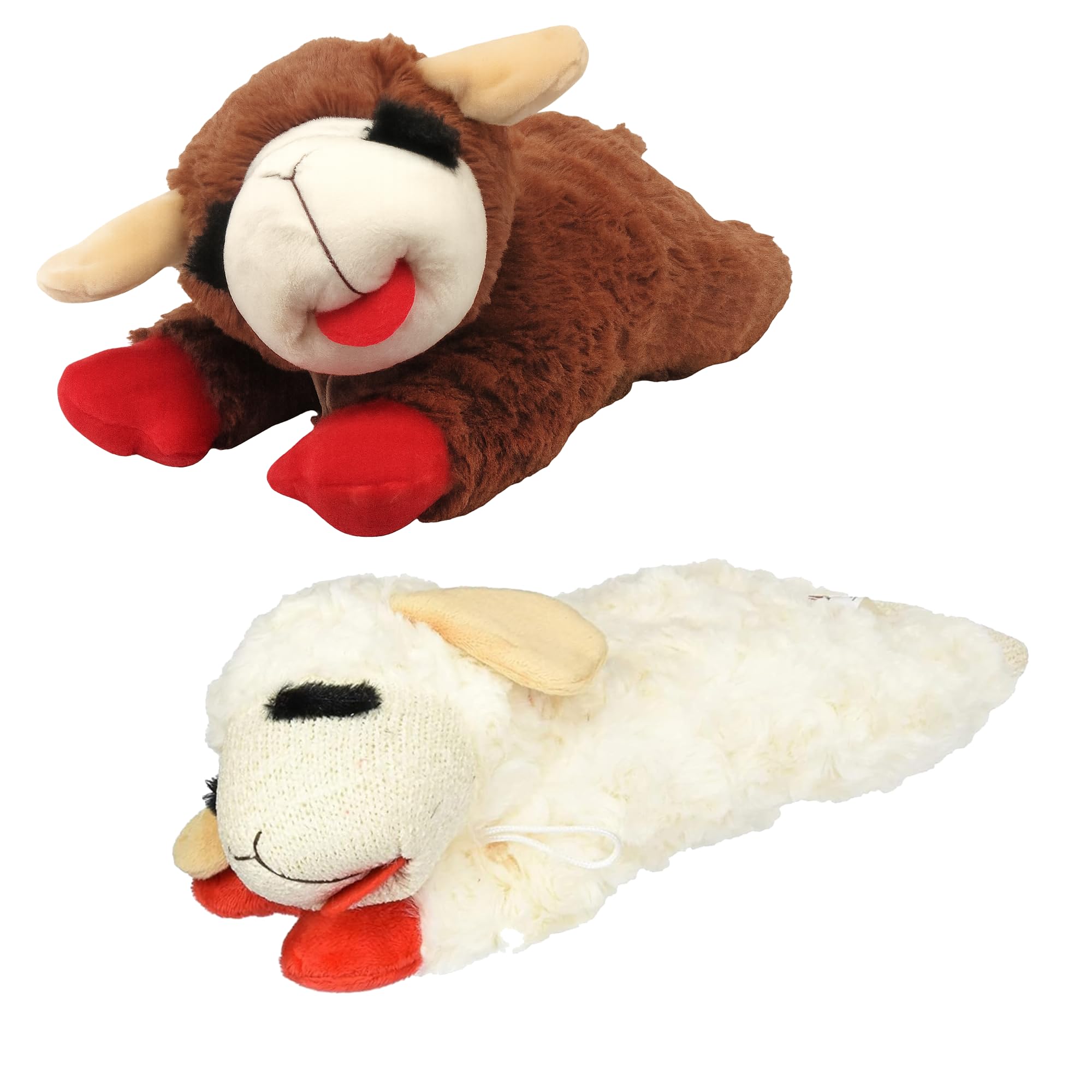 HDP Lambchop brown and white set2 with squeaker for interactive play and cuddling.
