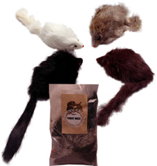 HDP long-haired furry mice cat toy pack of 4 for interactive play and exercise.