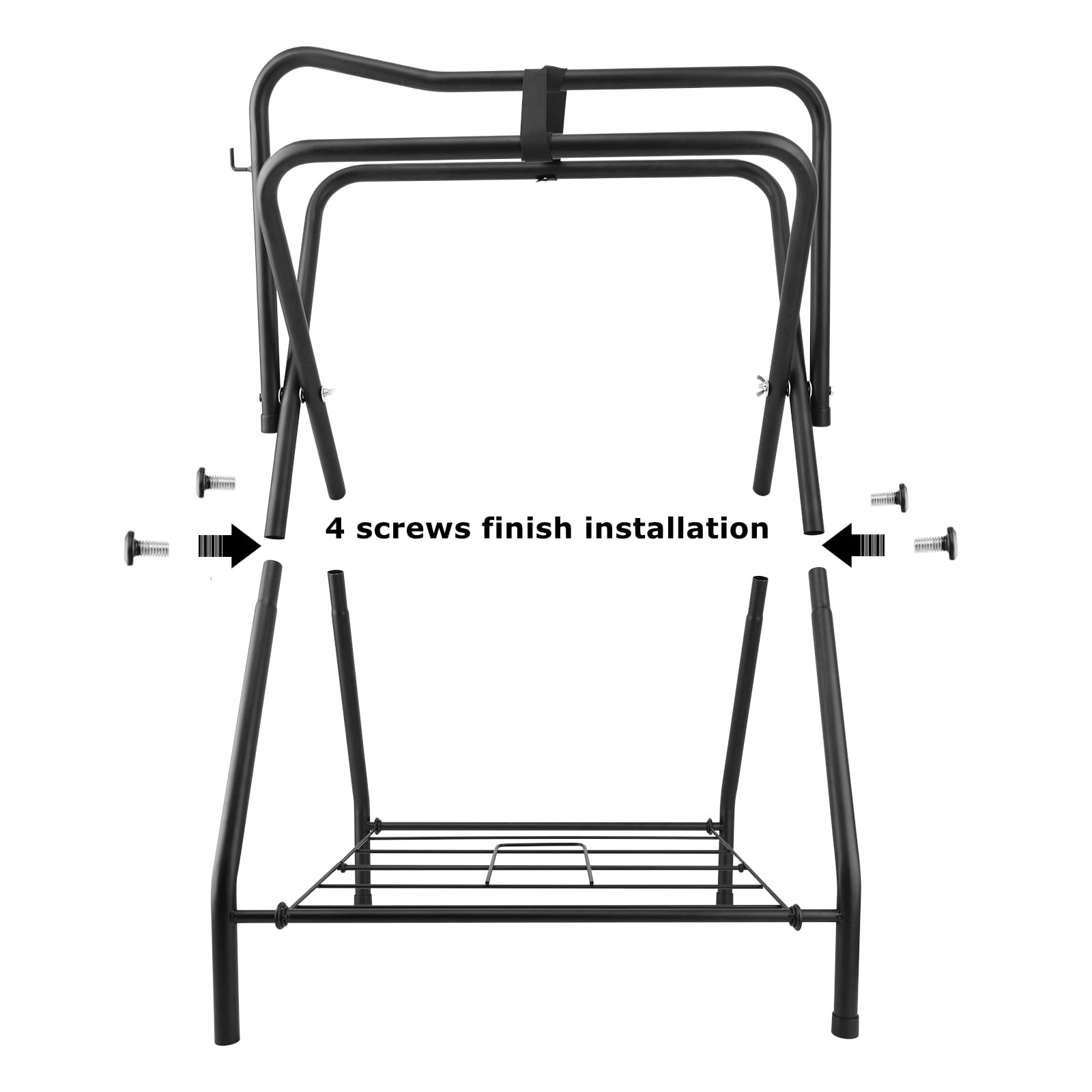 HDYEGY saddle rack side view showing sturdy frame and compact footprint.