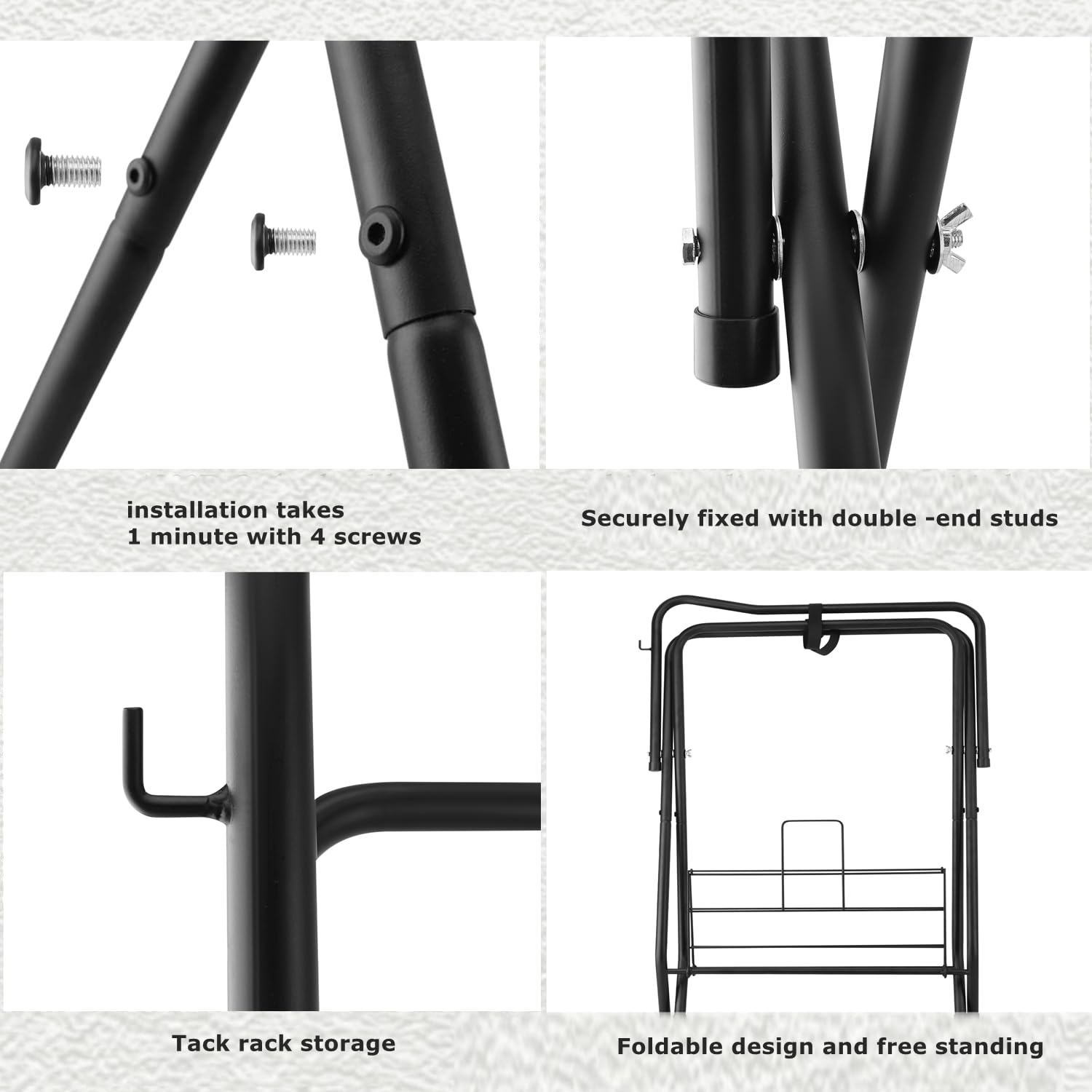 HDYEGY saddle rack bottom storage shelf with boots and gear.