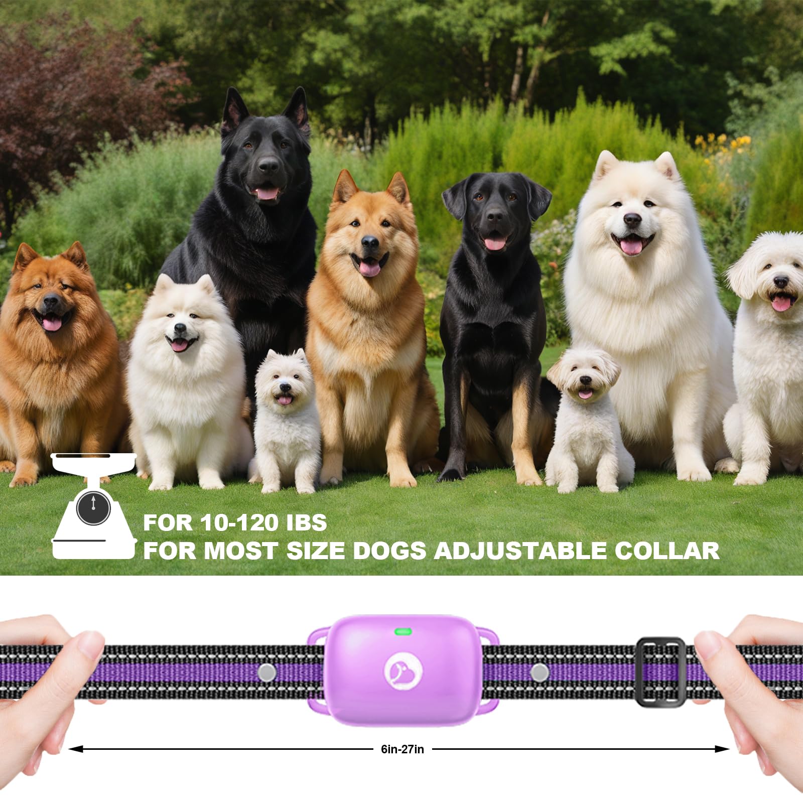 Nylon collar adjustable for necks 6 to 27 inches and 10 to 120 pounds