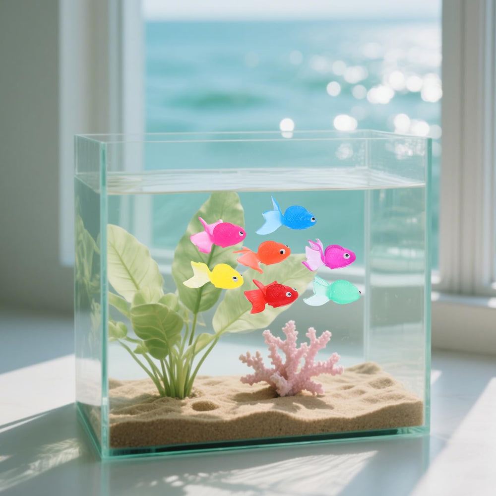 Healifty artificial goldfish in tank decor idea for office and home setups.