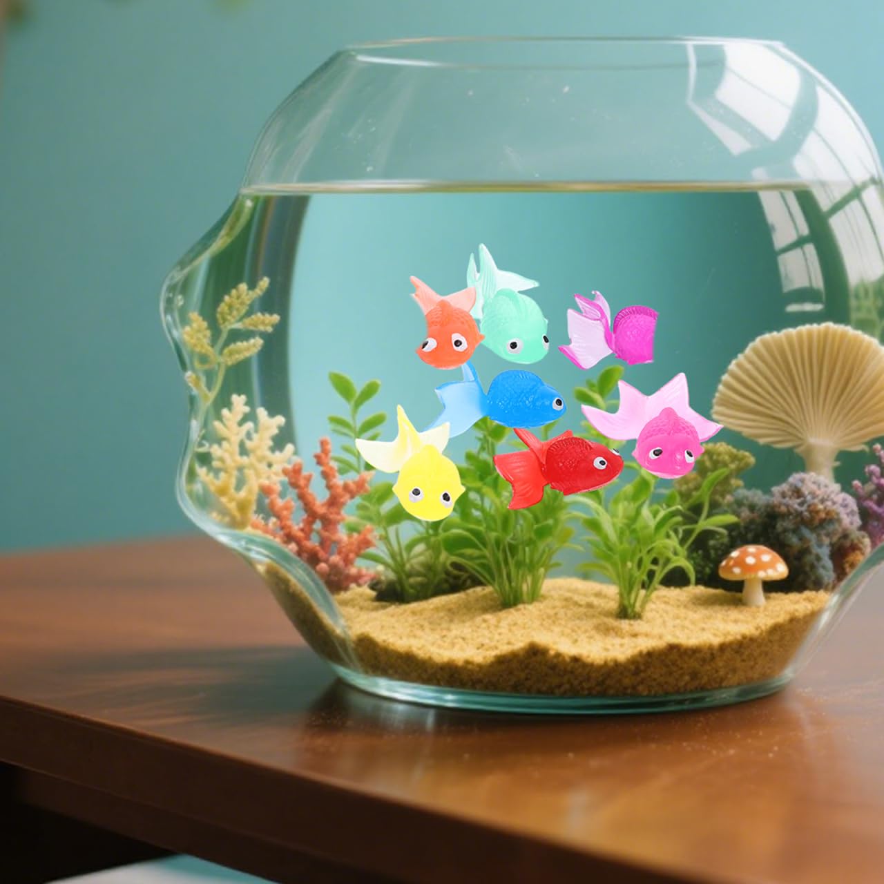 Healifty artificial goldfish texture close-up highlights lifelike scales and rubber finish.