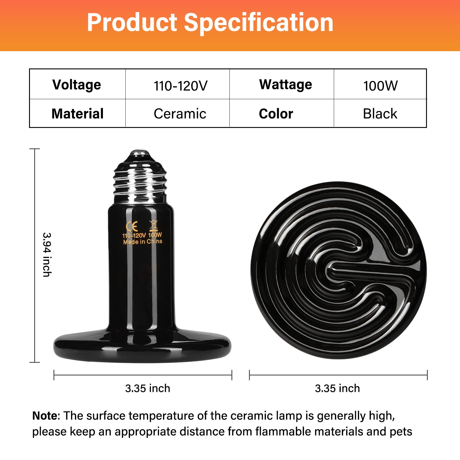 HealSmart ceramic heat emitter with no light glow for undisturbed reptile sleep