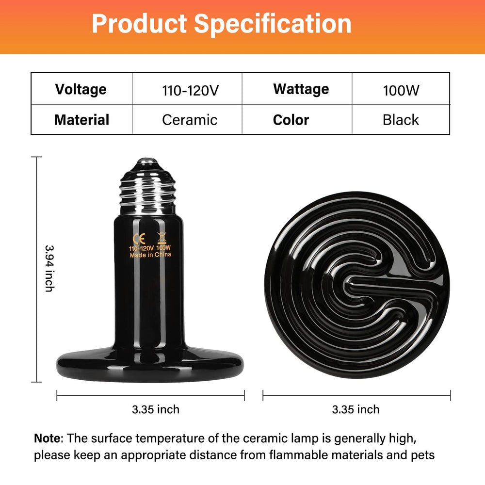 HealSmart ceramic heat emitter with no light glow for undisturbed reptile sleep