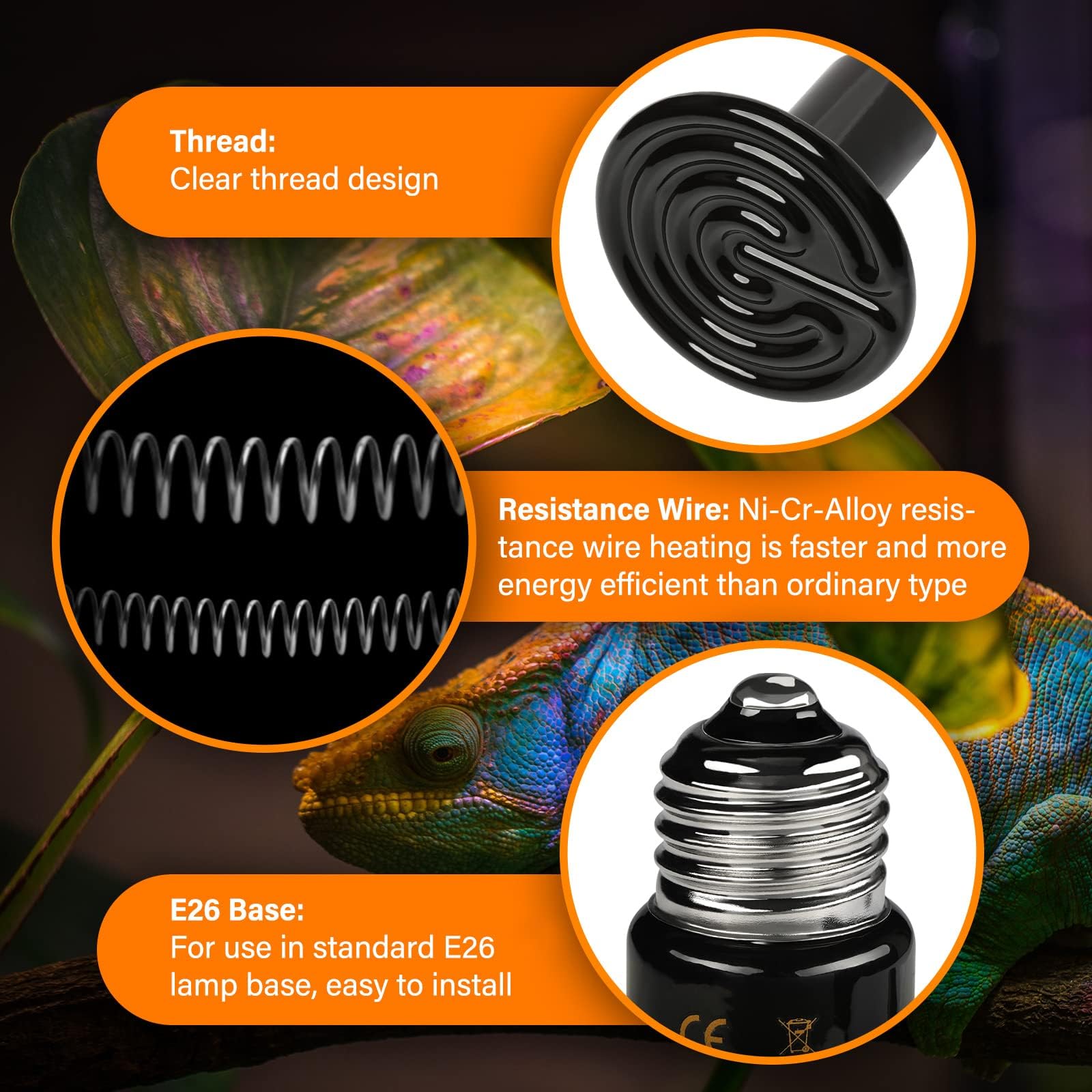 HealSmart terrarium warming heat lamp delivers steady infrared heat for reptiles