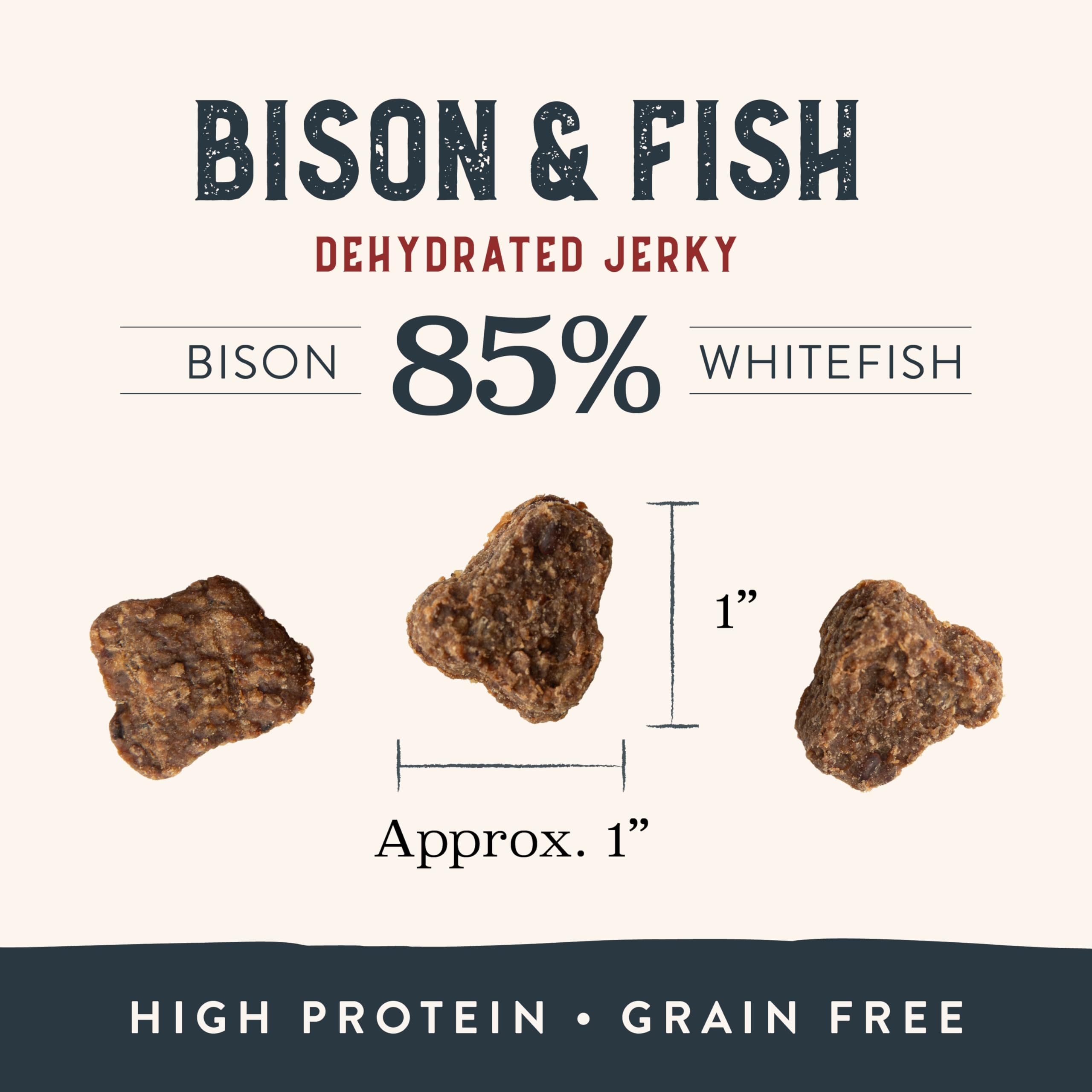 Health Extension Bison & Fish Dehydrated Jerky being used for dog training rewards.