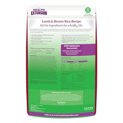 Health Extension Brown Rice dry dog food bag features protein-packed formula