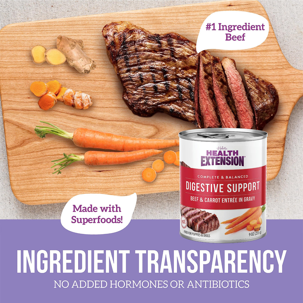 Health Extension Digestive Variety Pack cans lineup for all-life-stages feeding