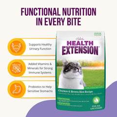 Health Extension kibble close-up highlighting real chicken protein.