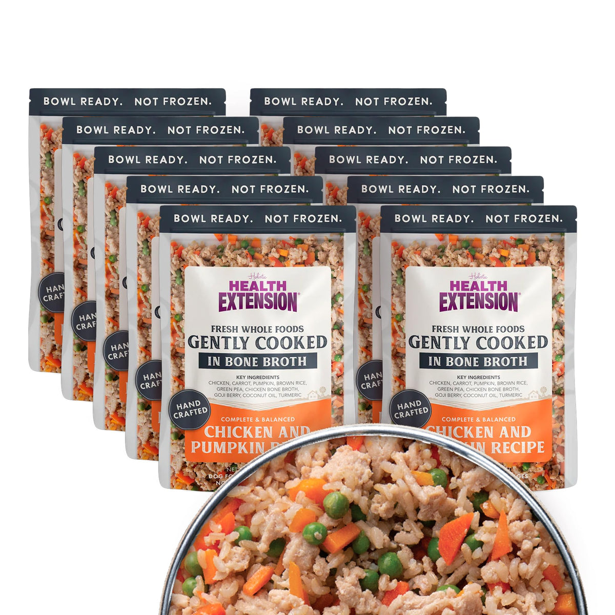 Health Extension Gently Cooked dog food in a bowl appealing to picky eaters.