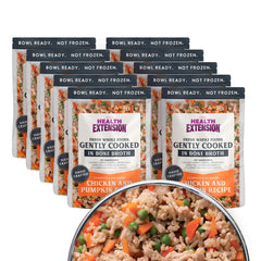 Health Extension Gently Cooked dog food in a bowl appealing to picky eaters.