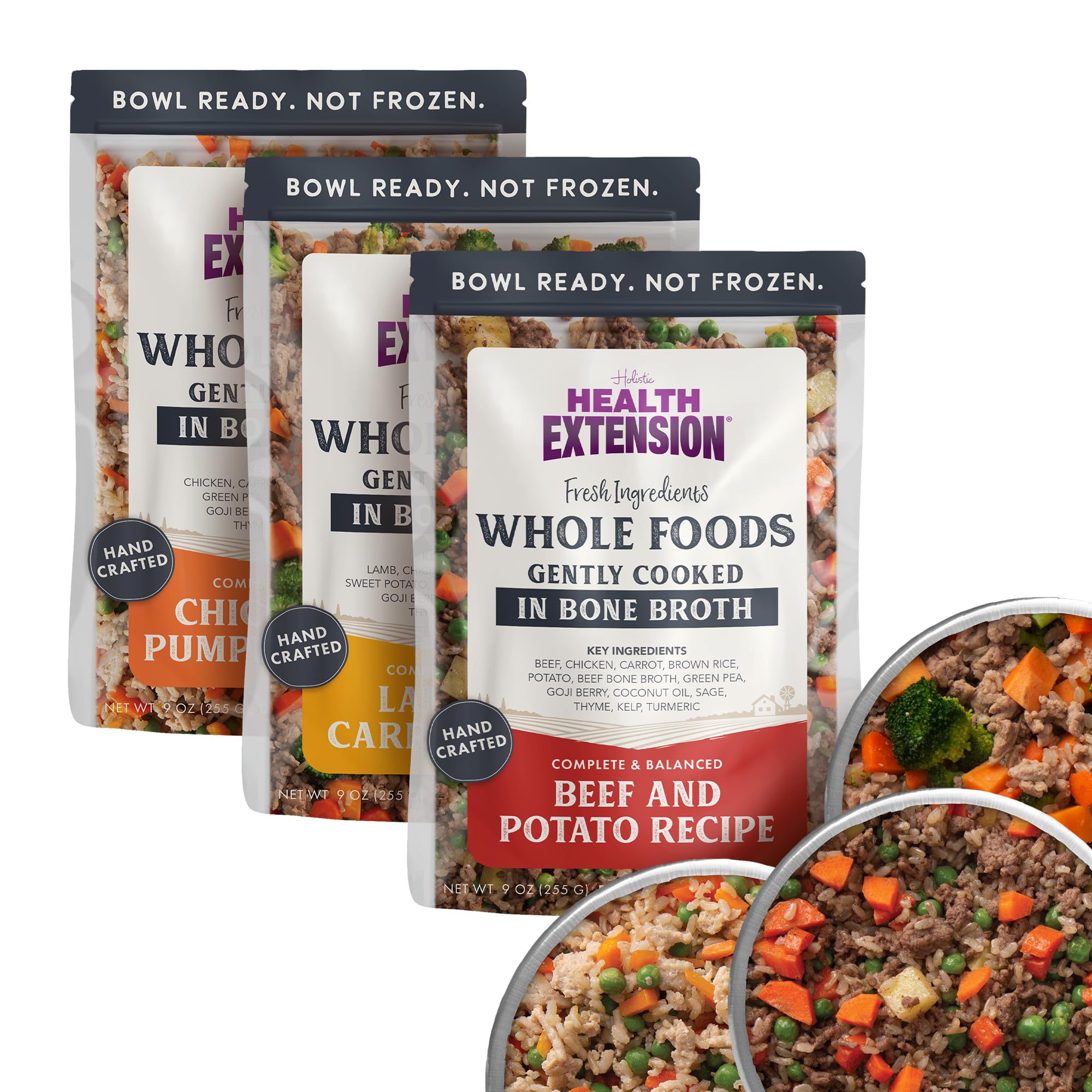 Health Extension Gently Cooked Chicken & Pumpkin pouch ready-to-serve for easy feeding.