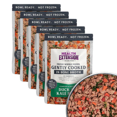 Health Extension Gently Cooked Duck & Kale dog food bowl ready-to-serve for picky eaters