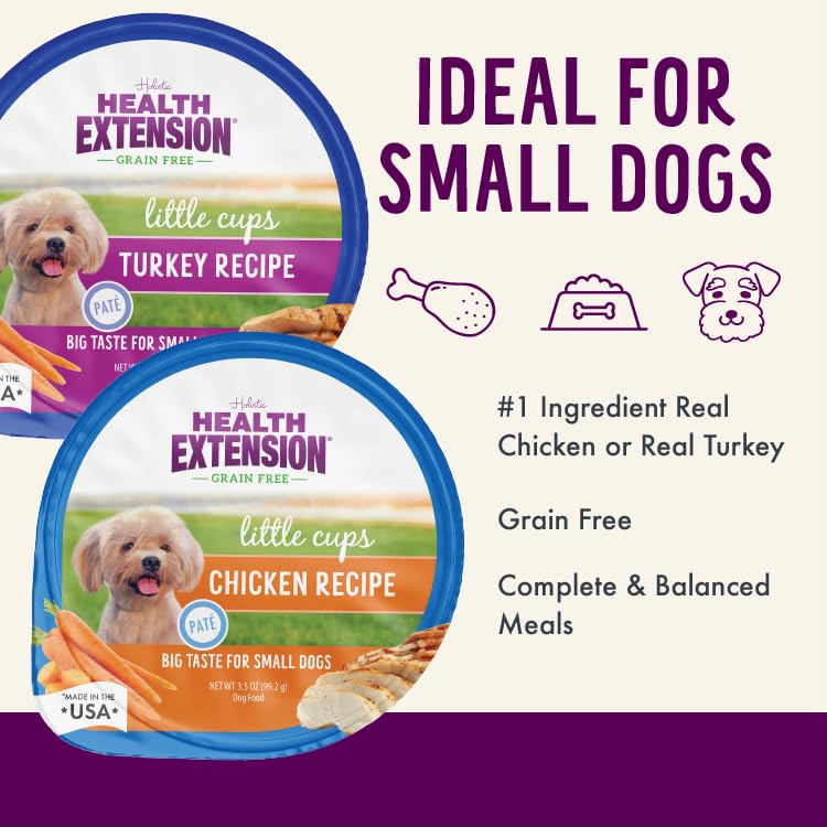 Health Extension Kibble and Little Cups mixed-meal image shows versatile feeding options.
