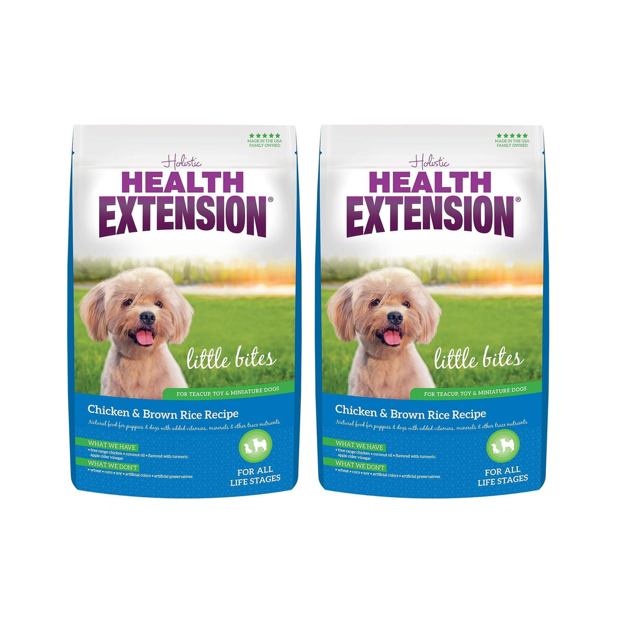 Health Extension Little Bites bag front, small-breed formula designed for easy chewing.