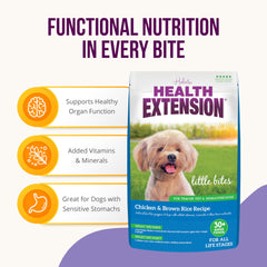 Health Extension Little Bites puppy-friendly serving in a bowl for growing small dogs.