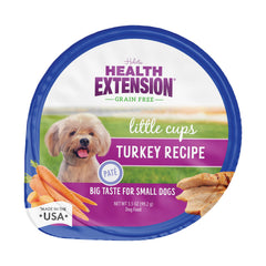 Health Extension Little Cups small dog eating scene demonstrates portion control and satisfying meals.