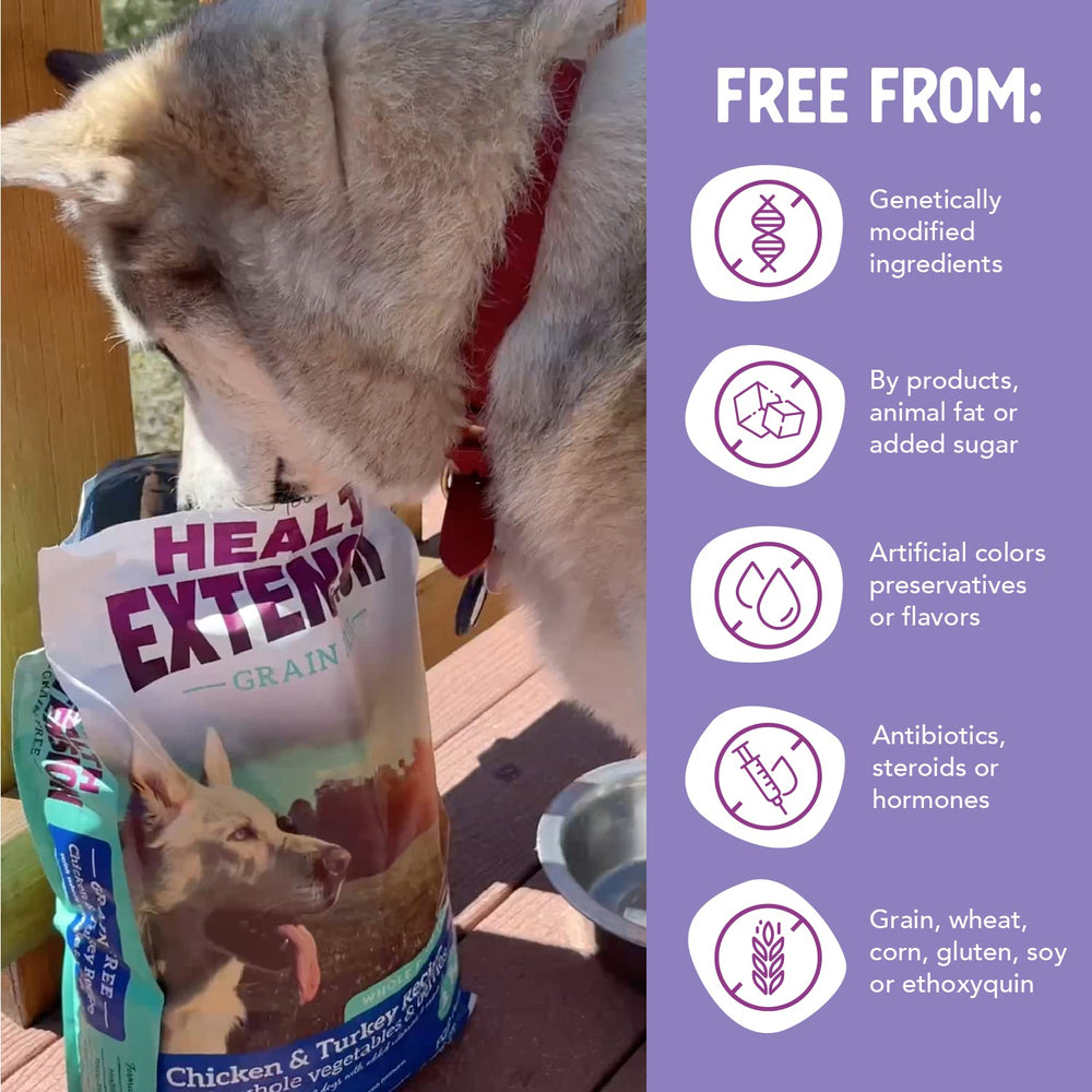 Health Extension probiotics package highlights gut-friendly digestion and balanced microbiome.