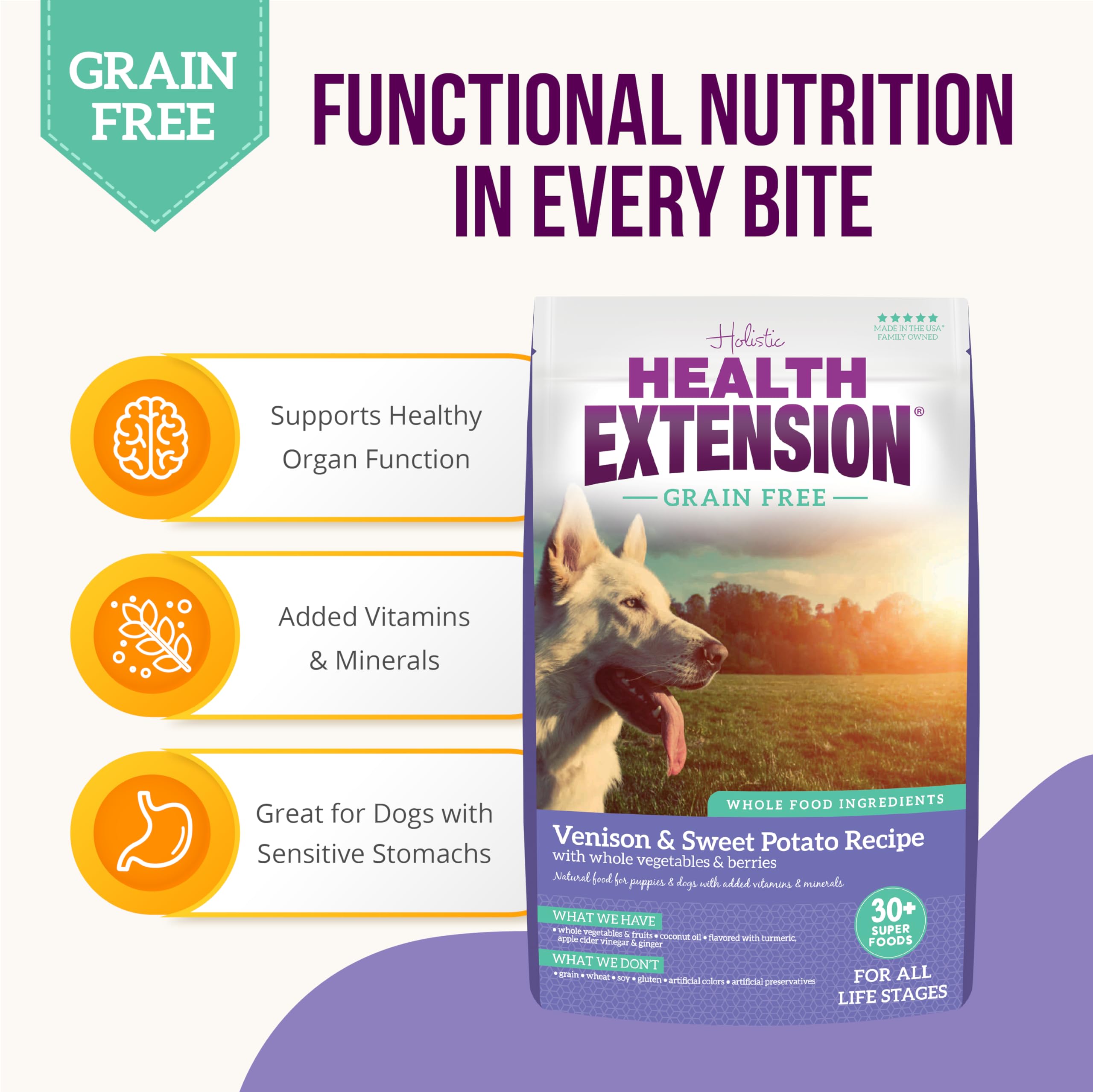 Health Extension probiotics and prebiotics icon illustrating digestive support in dogs