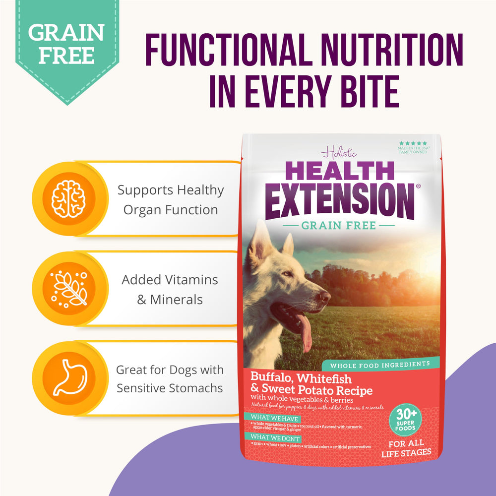 Health Extension probiotics-prebiotics illustration emphasizes gut-friendly support