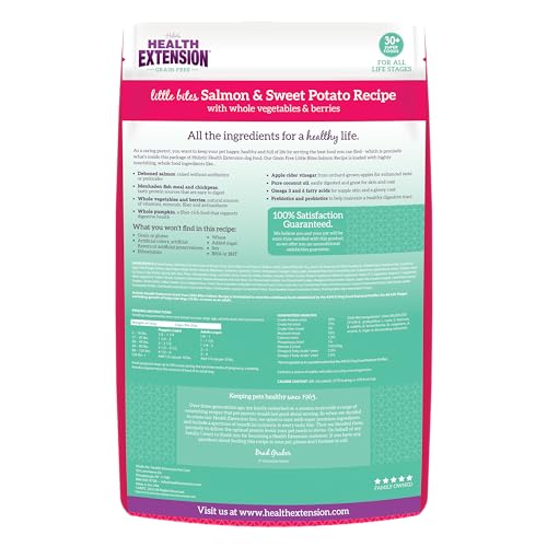Health Extension salmon-little-bites kibble closeup highlights lean protein for small dogs